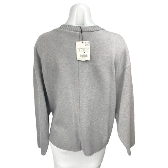 NEW Zara Women's Gray Knit Long Sleeve Crew Neck Pullover Sweater Top Size L - Picture 2 of 4